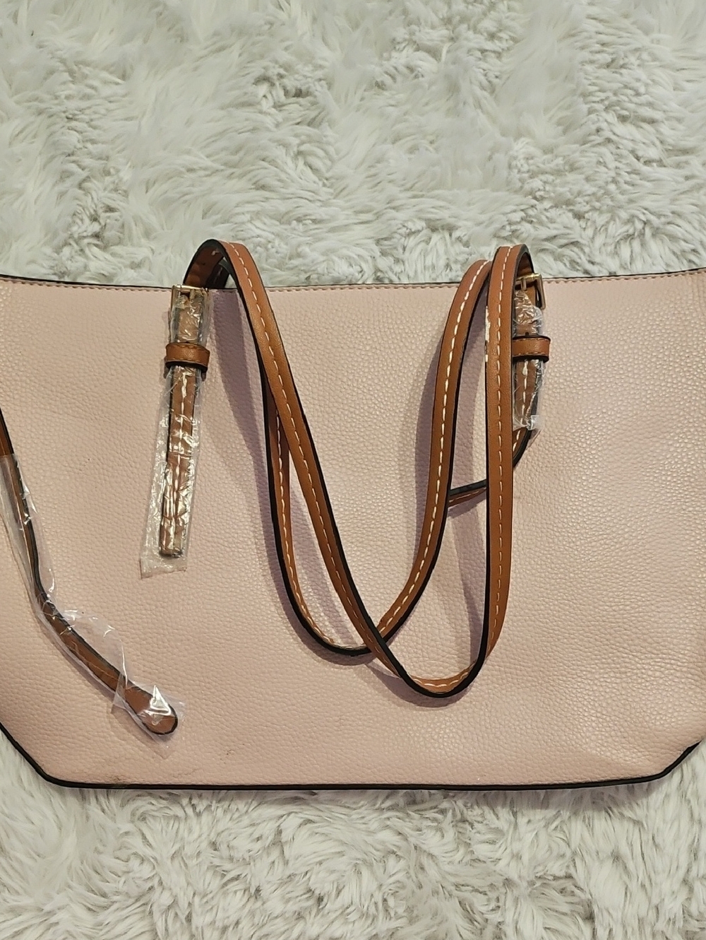 Peppled Blush Pink Tote Bag with Tan Straps